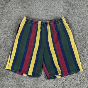 Vintage Guess Shorts Mens Medium Multicolor Fun Striped Drawstring 90s Made USA